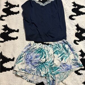 No Boundaries Navy and Leaf Print Pajama Set